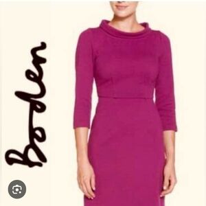 BODEN 6R raspberry Purple 50s elegance 3/4 Sleeve Back Zipper Sheath Dress